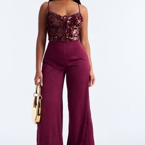 Sequin top Burgundy Jumpsuit Valentines Day L